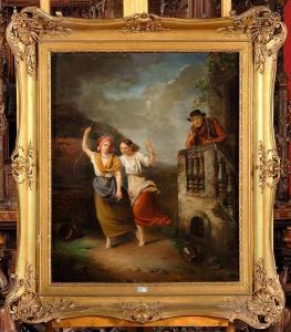 de LANDTSHEER Jean Baptiste 1797-1845,Vieil homme admirant deux jeunes filles sautant,VanDerKindere 2011-04-12