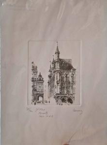 DE LANNOY RENE 1907-1985,Grand Place, Bruxelles, coin hotel de ville,Rossini FR 2024-01-16