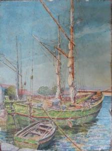 de LAPEYRIERE Evan 1907-1994,Bateau de plaisance et sa barque "Henriette" Titré,Osenat FR 2021-07-21