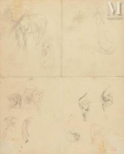 DE LARUE Louis Felix 1730-1777,Feuille d\’étude de chevaux,Millon & Associés FR 2023-11-23