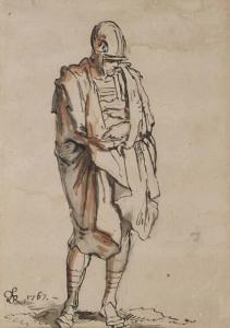 de LARUE Philibert Benoît 1718-1780,Study of a Standing Soldier Wrapped in a C,1767,Swann Galleries 2005-01-24