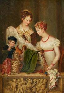 de LATOUR Élisabeth Marie 1750-1834,Ladies with EmbroideryA Couple Making Music,Lempertz 2015-03-18