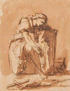 DE LAVALLEE POUSSIN Etienne 1733-1793,Femme éplorée au pied d'un prie-dieu,Christie's GB 2009-10-21