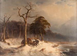de LEEUW Alexis 1822-1900,Horse and Cart in Winter Landscape,1861,Maynards CA 2023-08-30