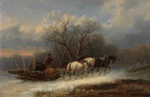 de LEEUW Alexis 1822-1900,Horse drawn sledge in winter landscape,Bonhams GB 2023-09-28