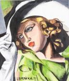 De LEMPICKA Tamara,blonde woman in a green outfit with white hat and ,888auctions 2021-05-20
