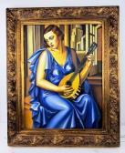 DE LEMPICKA Tamara,seated female figure in a flowing blue gown, playi,888auctions 2025-07-31