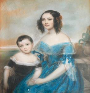 DE LEONIE Laure 1830,« Portrait d’’’’une mère et son fils »,Boisgirard & Associés FR 2010-06-14