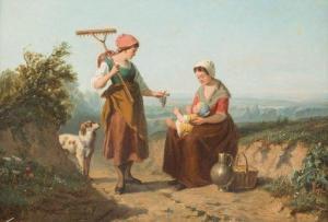 DE LEUB Fr,Italian countrywomen by the wayside,1867,Hargesheimer Kunstauktionen DE 2020-09-12