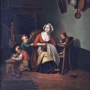 de LOOSE Basile 1809-1885,Mother with children in interior,1849,Amberes BE 2023-01-23