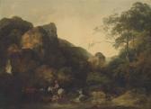 de LOUTHERBOURG Philip Jakob II 1740-1812,A rocky wooded landscape with a shepherdess on,Christie's 2013-09-18