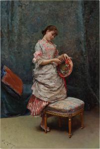 de MADRAZO Y GARRETA Raimundo 1841-1920,Aline Holding a Hat (Aline sosteniendo un sombrer,Sotheby's 2023-10-06