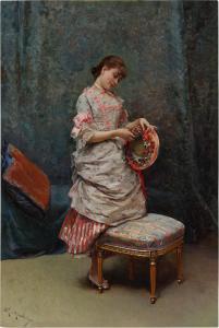 de MADRAZO Y GARRETA Raimundo 1841-1920,Aline Holding a Hat (Aline sosteniendo un sombrer,Sotheby's 2023-01-27