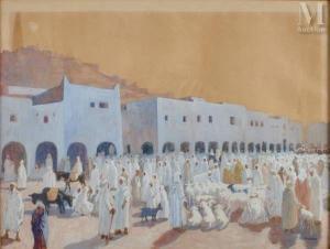 DE MARLIAVE Francois Marie 1874-1953,Le marché à Gardaïa,Millon & Associés FR 2022-12-19