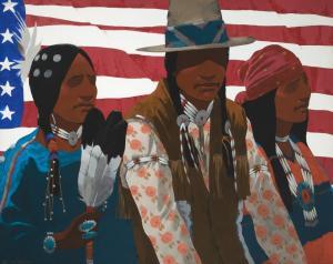 DE MAYO Louis 1926-2016,Untitled (Three Figures with American Flag),Santa Fe Art Auction 2022-05-28