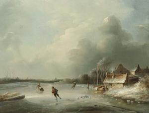 de Meijier Anthony Andreas 1806-1867,A frozen waterway with figures skating,Christie's GB 2003-01-21