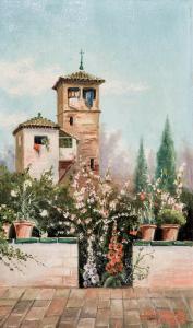 DE MENDOZA MONTEAGUDO JUAN,Jardín con vistas a la iglesia,1916,Duran Subastas ES 2014-02-20