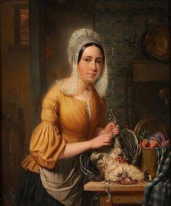 de MERSSEMAN Auguste Joseph M 1808-1880,Jeune femme préparant le festin,1843,Horta BE 2018-03-26