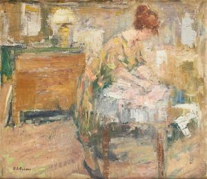 de MEULENAERE Edmond 1884-1963,Jeune femme dans son intérieur,Horta BE 2017-04-24