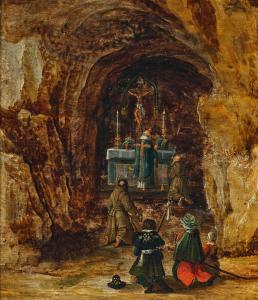 de MOMPER Joos 1564-1635,A grotto with pilgrims reading mass,Palais Dorotheum AT 2023-12-15