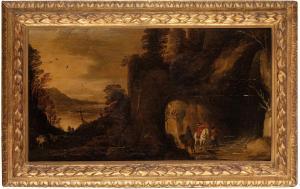 de MOMPER Joos 1564-1635,Paesaggio con cascata e cavalieri,Wannenes Art Auctions IT 2023-11-29