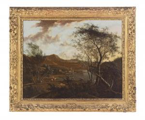 DE MOUCHERON Frederick,An extensive wooded river landscape with traveller,Bonhams 2024-04-10