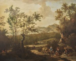 DE MOUCHERON Frederick,An italianate landscape with riders on a country r,1666,Christie's 2024-01-31