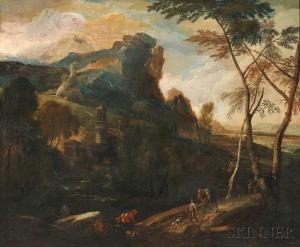 DE MOUCHERON Frederick 1633-1686,Travelers in a Landscape,Skinner US 2015-09-11