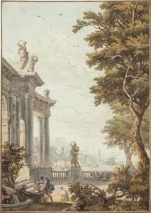 de MOUCHERON Isaac 1667-1744,A garden next to a classical building and a view o,Sotheby's 2023-12-19