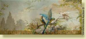 de nève gérard 1800-1900,Perroquets sur une branche fleurie,1917,VanDerKindere BE 2008-01-15