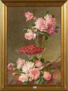 de NAEYER C 1800-1900,Nature morte à la coupe de framboises et aux roses,VanDerKindere BE 2021-05-19