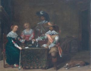 de NETER Laurentius 1600-1650,Elegant kaartend gezelschap,Venduehuis NL 2015-04-29
