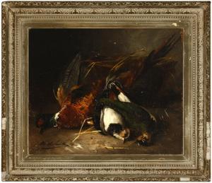 DE NEVILLE Brund 1900-1900,Still life with fowl and a basket affixed with a ,John Moran Auctioneers 2010-04-27