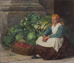 de NIGRIS Giuseppe 1832-1903,Donna al mercato con verdure,Blindarte IT 2017-05-24