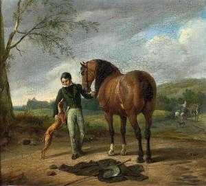 DE NOTER Auguste Herman 1806-1838,PORTRAIT D'UN CAVALIER ET SON LÉVRIER,Tajan FR 2013-04-10