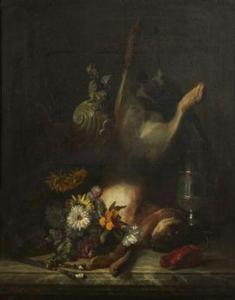de NOTER David Emil Joseph 1825-1892,Nature morte au lièvre et bouquet sur entablemen,Mercier & Cie 2021-10-03