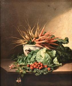 de NOTER David Emil Joseph 1825-1892,vegetables in a cache pot, still life,Nadeau US 2023-01-01