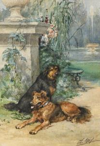 de PENNE Olivier Charles 1831-1897,Deux chiens dans un parc,Rossini FR 2023-10-05