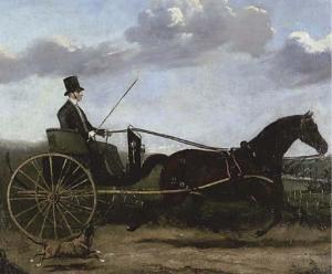 De Prades Alfred F,A gentleman riding a trap on a country road, a dog,Christie's 2006-09-17