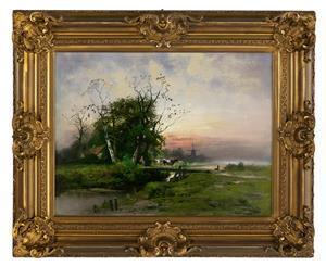 de PRINS Ferdinand,Sunset Over a Landscape with Cattle, Farm and a Di,New Orleans Auction 2021-03-27
