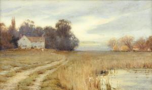 DE RENAULT Lex,marsh landscape with cottages,19th,Ewbank Auctions GB 2019-06-20