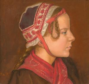 DE RIBAUPIERRE Francois 1886-1981,Portrait de jeune valaisanne,Galerie Koller CH 2023-06-23