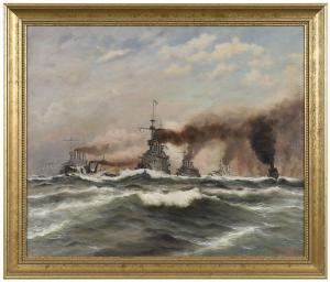 de RIBCOWSKY Richard Dey 1880-1936,Naval Battle Scene,1910,Brunk Auctions US 2021-09-09