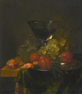 De RING Pieter 1615-1660,STILL LIFE OF A GLASS, WITH PEACHES, SHRIMPS AND G,Sotheby's GB 2016-07-07