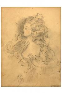 de SAINT AUBIN Gabriel 1724-1780,Étude de femme de profil,Aguttes FR 2024-01-30