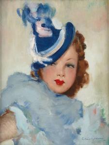 de SAINT DENIS Germaine 1900-1900,Élégante au chapeau bleu,1920,Horta BE 2012-02-13