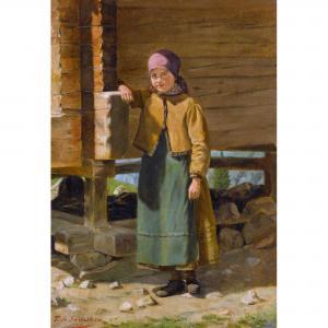 de SAUSSURE Théodore,Bildnis eines Bauernmädchens vor einem Stadel,Dobiaschofsky 2013-05-15