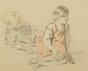 de SAUSSURE Théodore 1824-1903,Zwei sitzende Mädchen,Galerie Koller CH 2014-09-19