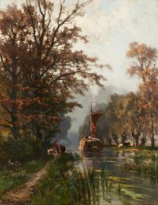 de SCHAMPHELEER Edmond 1824-1899,Paysage fluvial en automne avec haleur,1878,Horta BE 2024-04-22