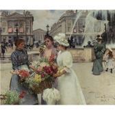 de SCHRYVER Louis 1862-1942,A FLOWER SELLER AT THE PLACE DE LA CONCORDE,1892,Sotheby's GB 2005-04-20